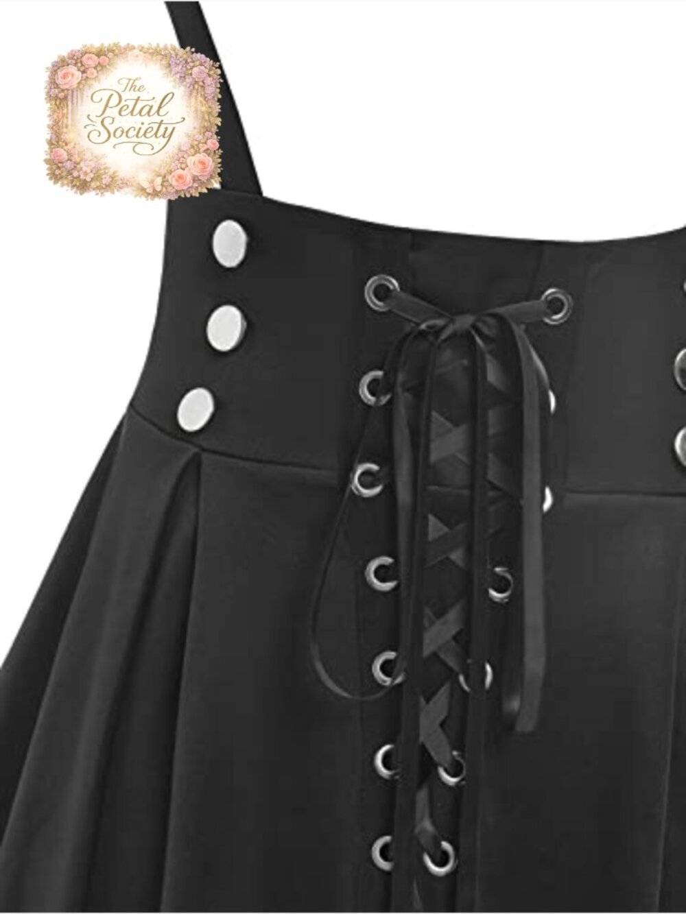 Plus Size High Waist A-Line Skirt with Lace Up Buckles and Godet Hem - Picture 5 of 6